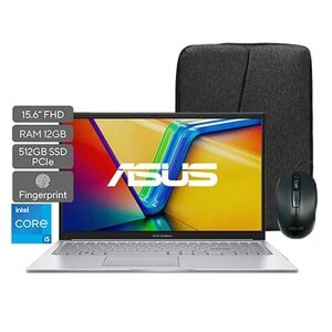 Portátil ASUS Consumo Vivobook 15 X1504VA-BQ4555 |Intel® Core™ i5-1334U Processor 1.3 GHz | 15,6"FHD (1920 x 1080) |12GB DDR4 ( 4GB DDR4 SO-DIMM + 8GB DDR4 on board ) | 512GB M.2 NVMe™ PCIe® 3.0 SSD |Intel® Graphics | 720p HD camera ; With privacy shutter |Wi-Fi 5(802.11ac) (Dual band) 2*2 + Bluetooth® 5.1 Wireless Card |Lector de huella |Teclado tipo chiclet retroiluminado |Sistema Operativo Keep OS |1,70 Kg | Cool Silver | Wired optical mouse (USB),Backpack |Ranuras Expansión (incluye el utilizado): 1x DDR4 SO-DIMM slot,1x M.2 2280 PCIe 4.0x4 |US MIL-STD 810H military-grade standard |EPEAT Silver,Energy star 8.0,RoHS,REACH |Bisagra 180 |Cancelacion de ruido con IA|ASUS Antimicrobial Guard Plus |Garantía 1 año a través de los Centros de Servicio autorizados por la marca.